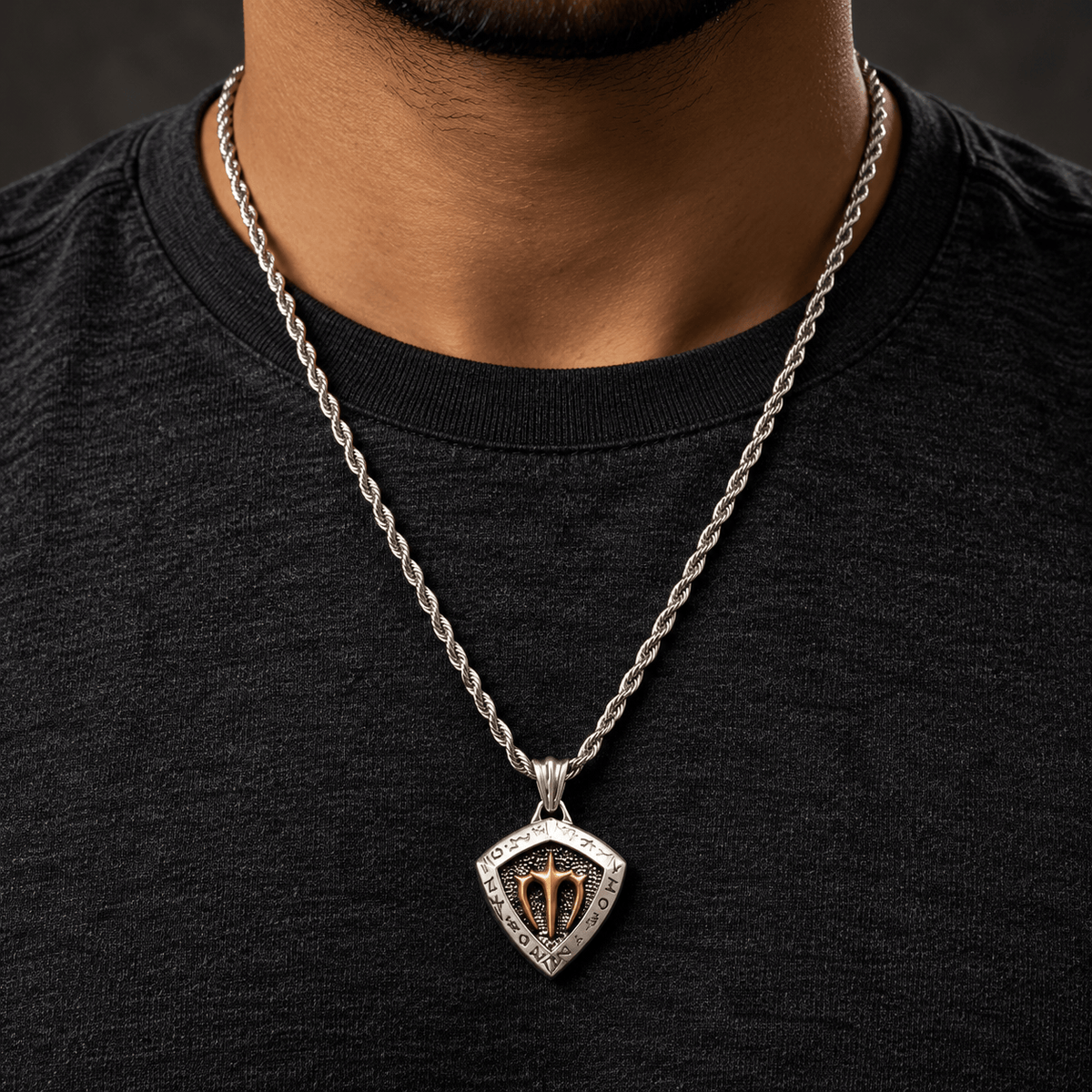 THE MEN THING SS Pendant with Chain AQUA SHIELD - 24inch Pure Copper European trending Style Chain for Men & Boy