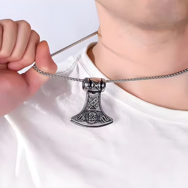 ASGARDIAN FANG - Titanium Steel Pendant with Stainless Steel 24inch Round Box Chain, American trending Style for Men & Boy