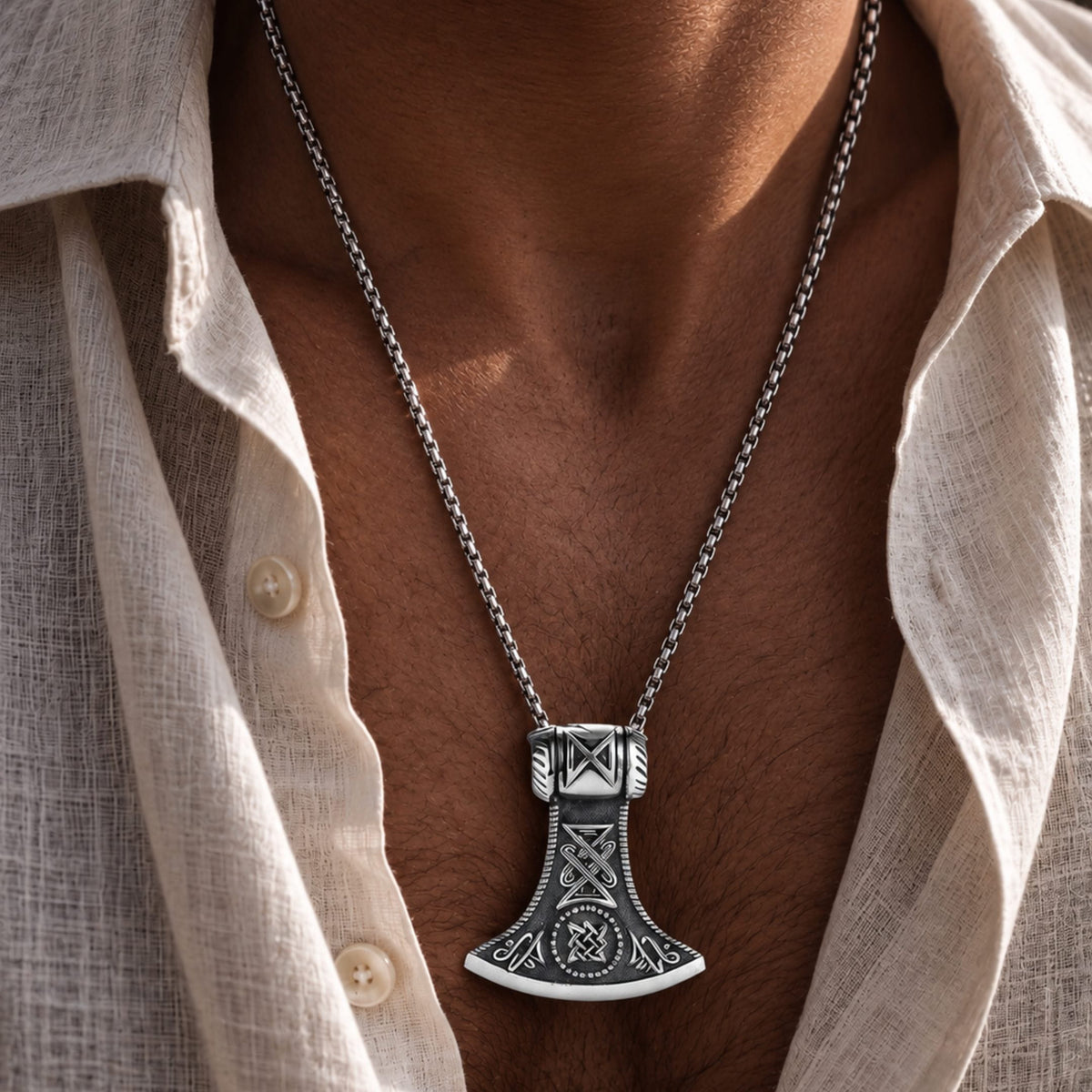 THE MEN THING SS Pendant with Chain ASGARDIAN FANG - Titanium Steel Pendant with Stainless Steel 24inch Round Box Chain, American trending Style for Men & Boy