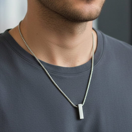 THE MEN THING SS Pendant with Chain GLINT CORE - 24inch Pure Stainless Steel  Round box Chain for Men, European trending Style for Men & Boy