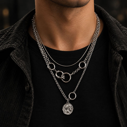 THE MEN THING SS Pendant with Chain KNIGHT MARK - 24inch Pure Stainless Steel European trending Style Chain for Men & Boy