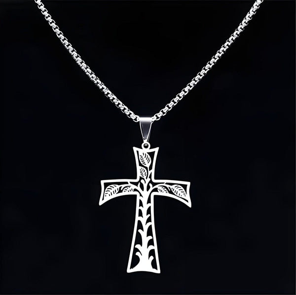 LEAFLINE CRUCIFIX - 24inch Pure Stainless Steel  Round box Chain for Men, European trending Style for Men & Boy