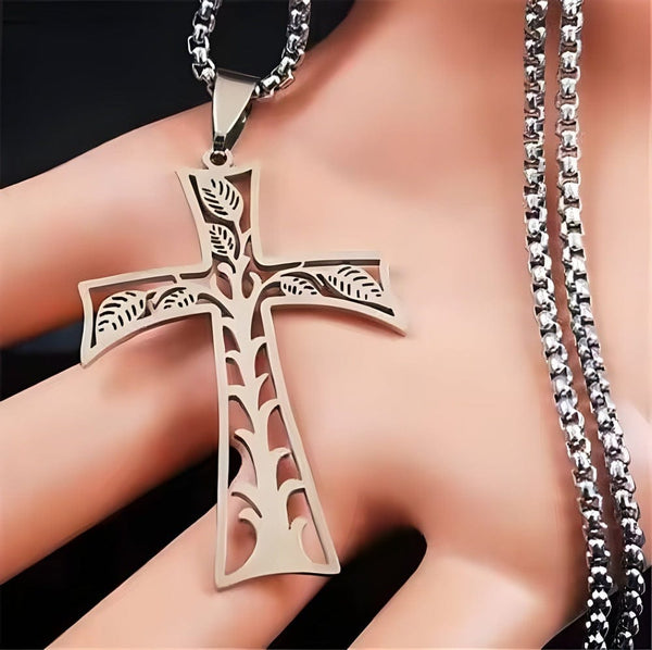 LEAFLINE CRUCIFIX - 24inch Pure Stainless Steel  Round box Chain for Men, European trending Style for Men & Boy