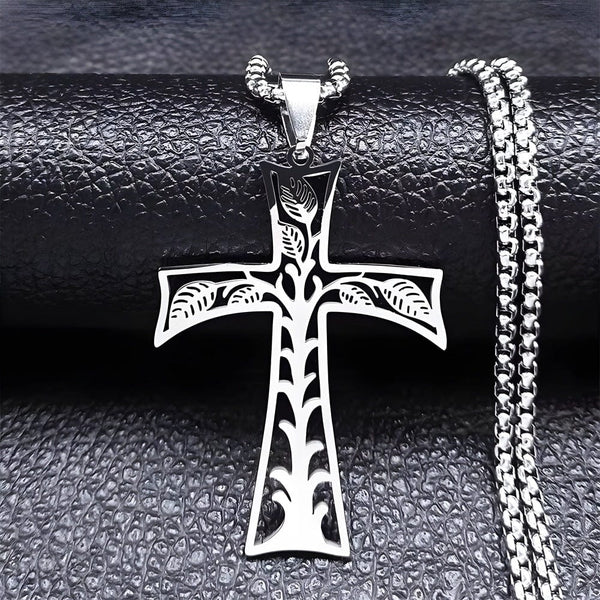 LEAFLINE CRUCIFIX - 24inch Pure Stainless Steel  Round box Chain for Men, European trending Style for Men & Boy