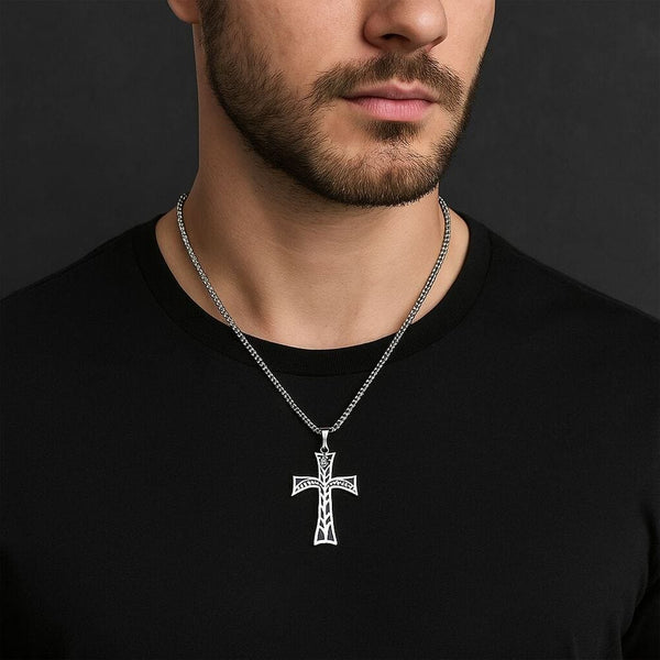 LEAFLINE CRUCIFIX - 24inch Pure Stainless Steel  Round box Chain for Men, European trending Style for Men & Boy