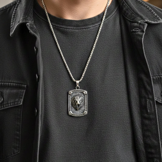 THE MEN THING SS Pendant with Chain LEONIS GUARD - 31mm Titanium Steel Pendant with 24inch Round Box 5mm Chain for Men & Boys