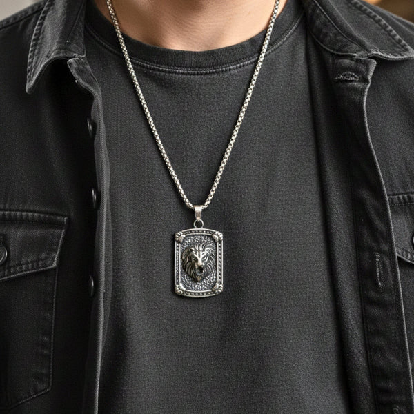 LEONIS GUARD - 31mm Titanium Steel Pendant with 24inch Round Box 5mm Chain for Men & Boys