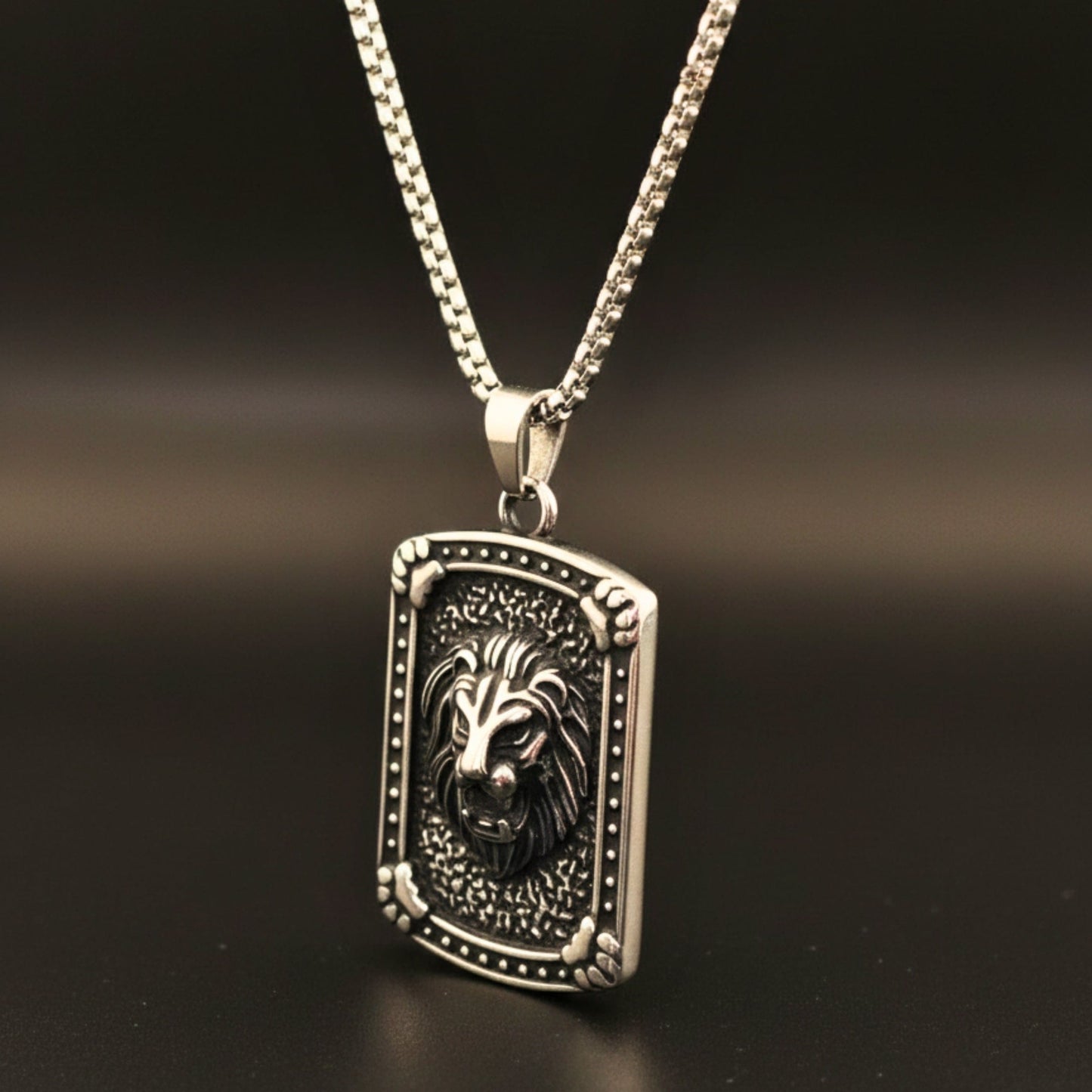 THE MEN THING SS Pendant with Chain LEONIS GUARD - 31mm Titanium Steel Pendant with 24inch Round Box 5mm Chain for Men & Boys