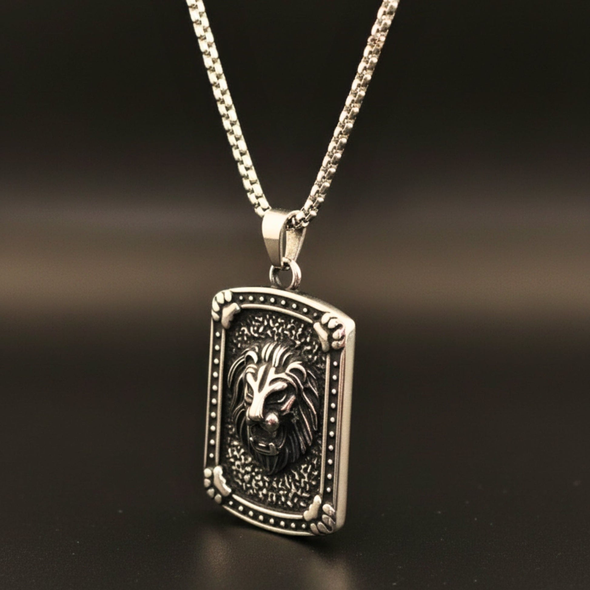 THE MEN THING SS Pendant with Chain LEONIS GUARD - 31mm Titanium Steel Pendant with 24inch Round Box 5mm Chain for Men & Boys