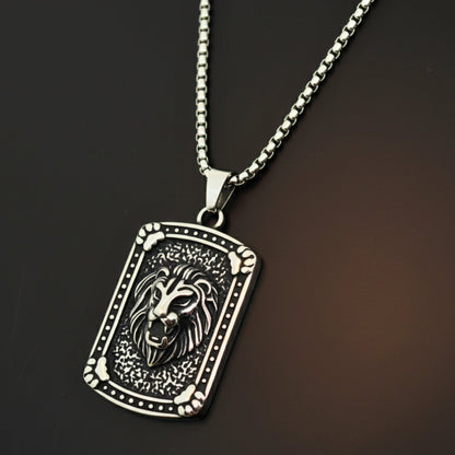 THE MEN THING SS Pendant with Chain LEONIS GUARD - 31mm Titanium Steel Pendant with 24inch Round Box 5mm Chain for Men & Boys