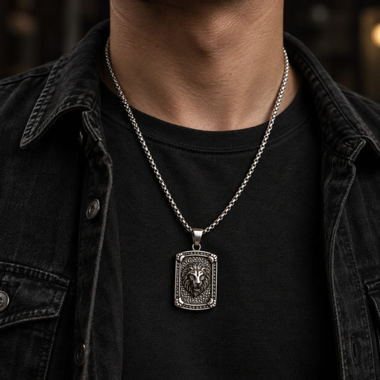 THE MEN THING SS Pendant with Chain LEONIS GUARD - 31mm Titanium Steel Pendant with 24inch Round Box 5mm Chain for Men & Boys