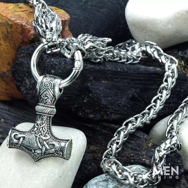 NORSE VIKING WARRIOR THOR HAMMER -  Talisman Necklace, Pure Stainless Steel Nordic Mythology Mjolnir Pendant for Men and Boys