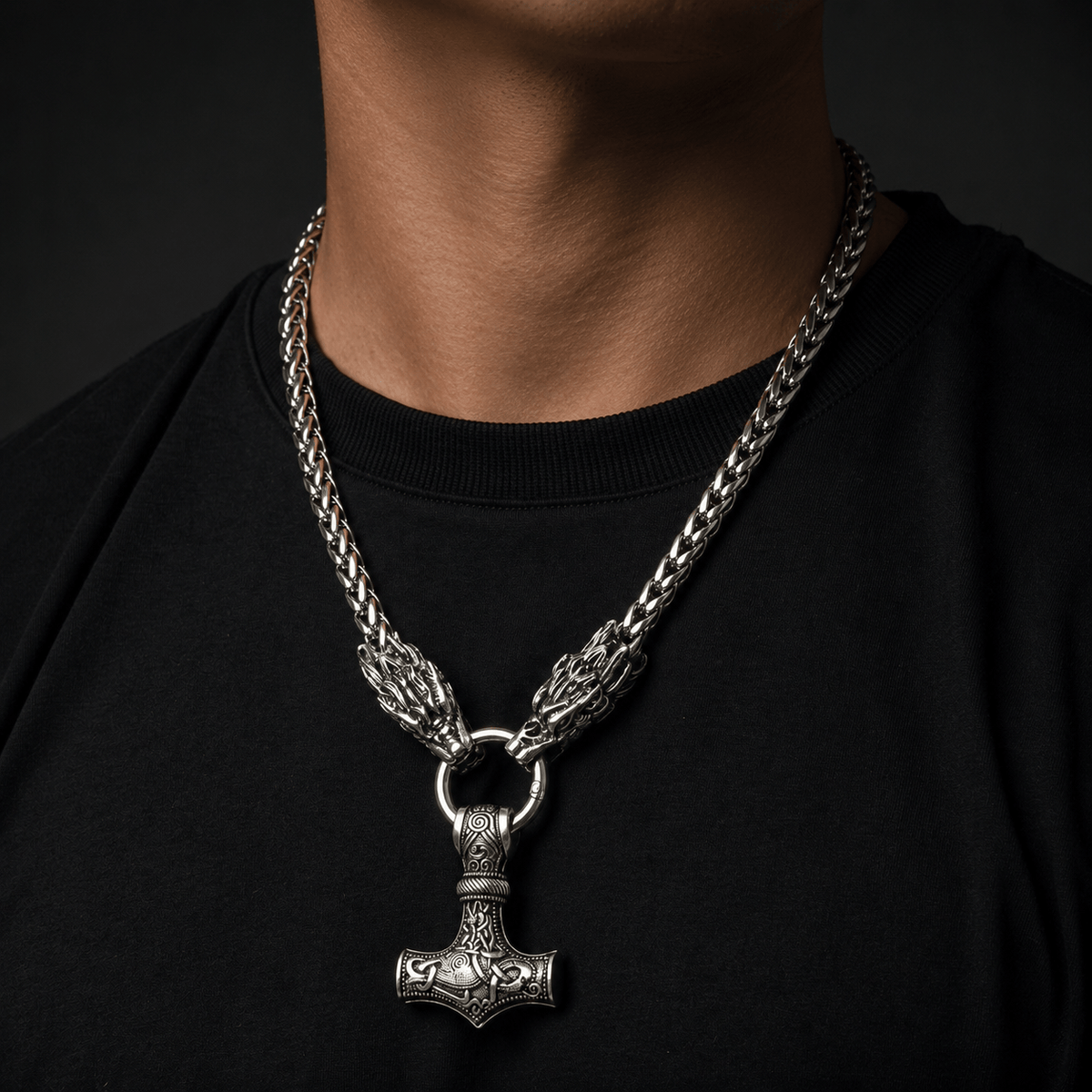 THE MEN THING SS Pendant with Chain NORSE VIKING WARRIOR THOR HAMMER -  Talisman Necklace, Pure Stainless Steel Nordic Mythology Mjolnir Pendant for Men and Boys