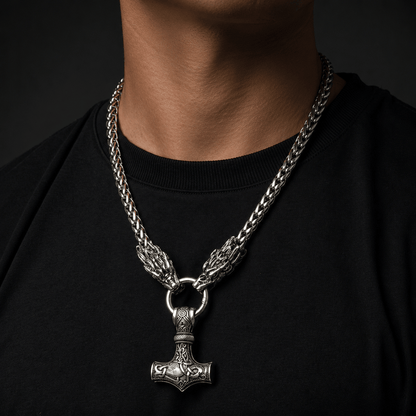 THE MEN THING SS Pendant with Chain NORSE VIKING WARRIOR THOR HAMMER -  Talisman Necklace, Pure Stainless Steel Nordic Mythology Mjolnir Pendant for Men and Boys
