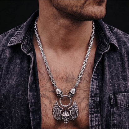 THE MEN THING SS Pendant with Chain SKULLWING SOVEREIGN - 24inch Pure Stainless Steel European trending Style Chain for Men & Boy