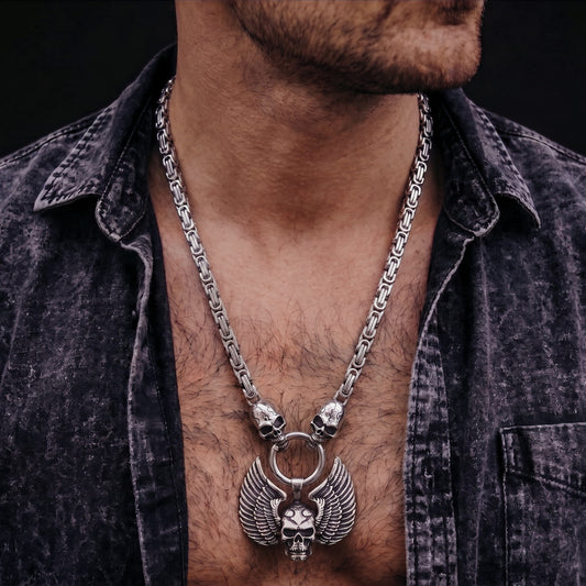 THE MEN THING SS Pendant with Chain SKULLWING SOVEREIGN - 24inch Pure Stainless Steel European trending Style Chain for Men & Boy