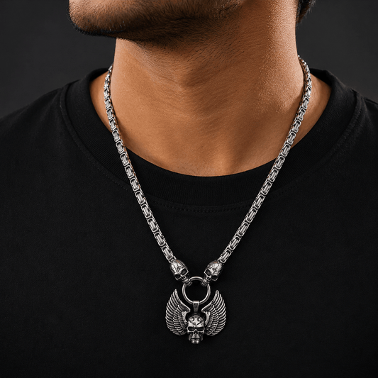 THE MEN THING SS Pendant with Chain SKULLWING SOVEREIGN - 24inch Pure Stainless Steel European trending Style Chain for Men & Boy