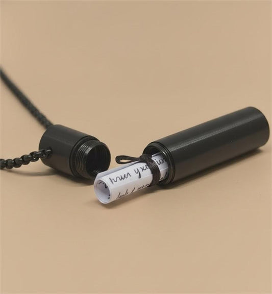 THE MEN THING SS Pendant with Chain THE SECRET BOX - BLACK - 10mm Titanium Steel Pendant with 24inch Round Box 4 mm Adjustable Cable Chain for Men & Boys