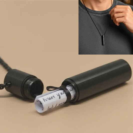 THE MEN THING SS Pendant with Chain THE SECRET BOX - BLACK - 10mm Titanium Steel Pendant with 24inch Round Box 4 mm Adjustable Cable Chain for Men & Boys