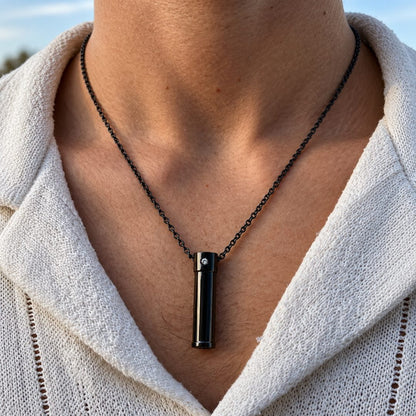 THE MEN THING SS Pendant with Chain THE SECRET BOX - BLACK - 8mm Titanium Steel Pendant with 20inch 1mm Cable Chain for Men & Boys