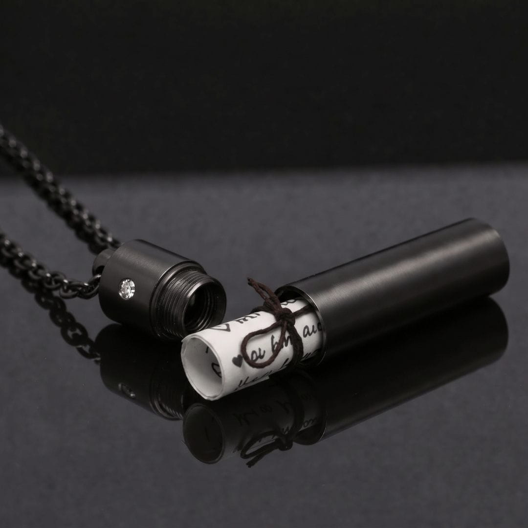 THE MEN THING SS Pendant with Chain THE SECRET BOX - BLACK - 8mm Titanium Steel Pendant with 20inch 1mm Cable Chain for Men & Boys