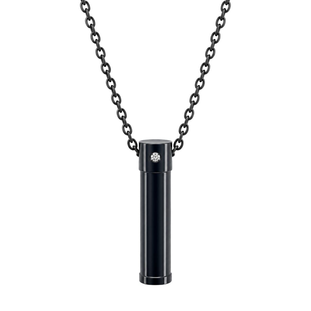 THE MEN THING SS Pendant with Chain THE SECRET BOX - BLACK - 8mm Titanium Steel Pendant with 20inch 1mm Cable Chain for Men & Boys