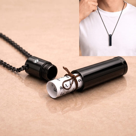 THE MEN THING SS Pendant with Chain THE SECRET BOX - BLACK - 8mm Titanium Steel Pendant with 20inch 1mm Cable Chain for Men & Boys