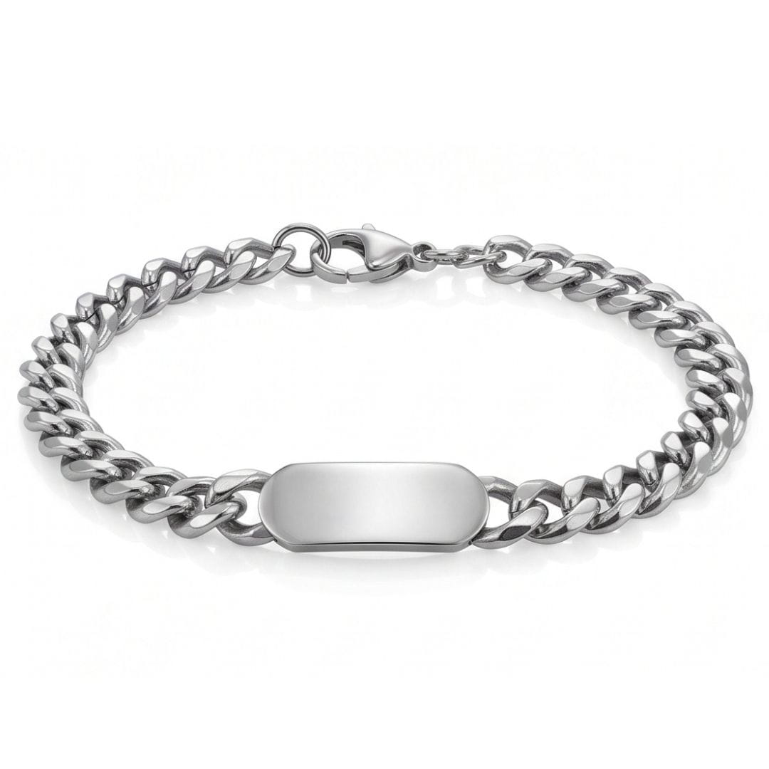 THE MEN THING Steel Bracelets ANCHOR TAG - Stainless Steel Bracelet, Silver - 8 inch with Lobster Claw for Men & Boys