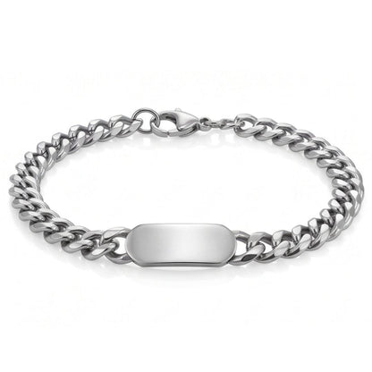THE MEN THING Steel Bracelets ANCHOR TAG - Stainless Steel Bracelet, Silver - 8 inch with Lobster Claw for Men & Boys