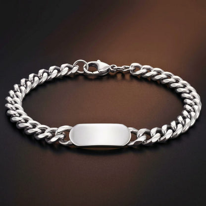 THE MEN THING Steel Bracelets ANCHOR TAG - Stainless Steel Bracelet, Silver - 8 inch with Lobster Claw for Men & Boys