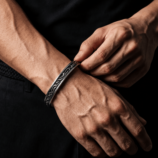 THE MEN THING Steel Bracelets ARCANE - Pure Stainless Steel Open Bangle Bracelet (Adjustable) for Men & Boys