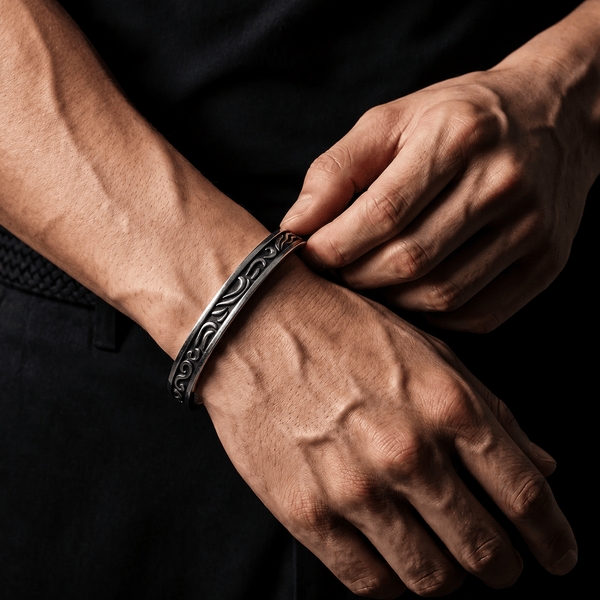 ARCANE - Pure Stainless Steel Open Bangle Bracelet (Adjustable) for Men & Boys