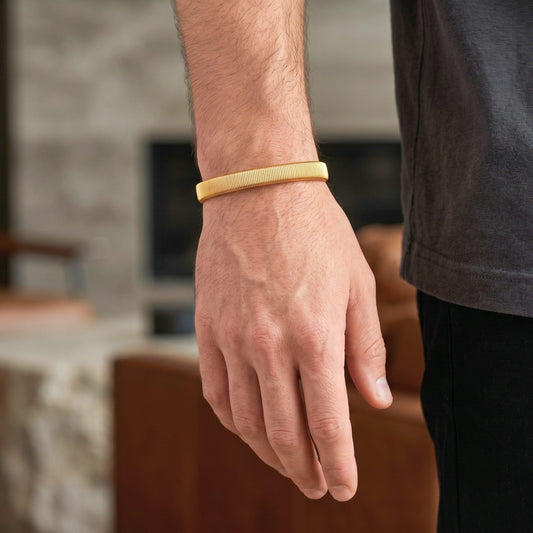 THE MEN THING Steel Bracelets AUREX FLEX - GOLDEN - 11mm Stainless Steel Adjustable  Bracelet for Men & Boys