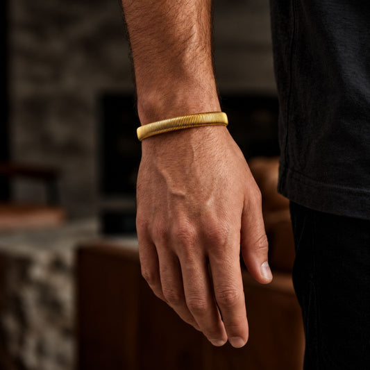 THE MEN THING Steel Bracelets AUREX FLEX - GOLDEN - 11mm Stainless Steel Adjustable  Bracelet for Men & Boys