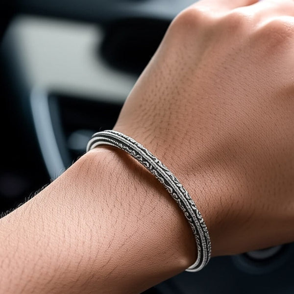 BERSERKER EDGE - Pure Stainless Steel Open Bangle Bracelet (Adjustable) for Men & Boys