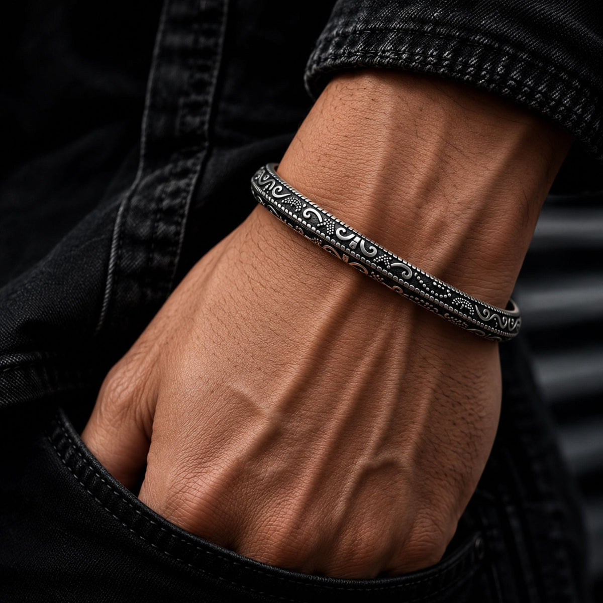 THE MEN THING Steel Bracelets BERSERKER EDGE - Pure Stainless Steel Open Bangle Bracelet (Adjustable) for Men & Boys