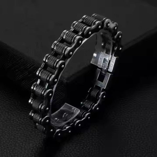 BIKER CHAIN BRACELET - 13mm Pure Titanium Steel Bracelet, Black Plated Antique Matt Finish Bracelet for Men & Boy (8inch)