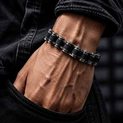 THE MEN THING Steel Bracelets BIKER CHAIN BRACELET - 13mm Pure Titanium Steel Bracelet, Black Plated Antique Matt Finish Bracelet for Men & Boy (8inch)