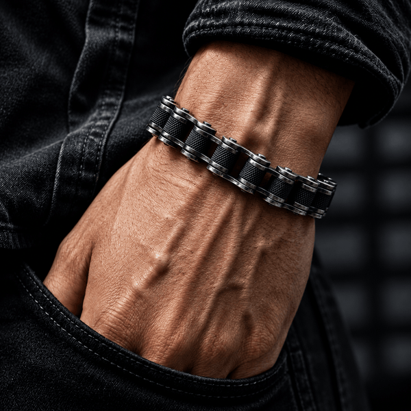 BIKER CHAIN BRACELET - 13mm Pure Titanium Steel Bracelet, Black Plated Antique Matt Finish Bracelet for Men & Boy (8inch)