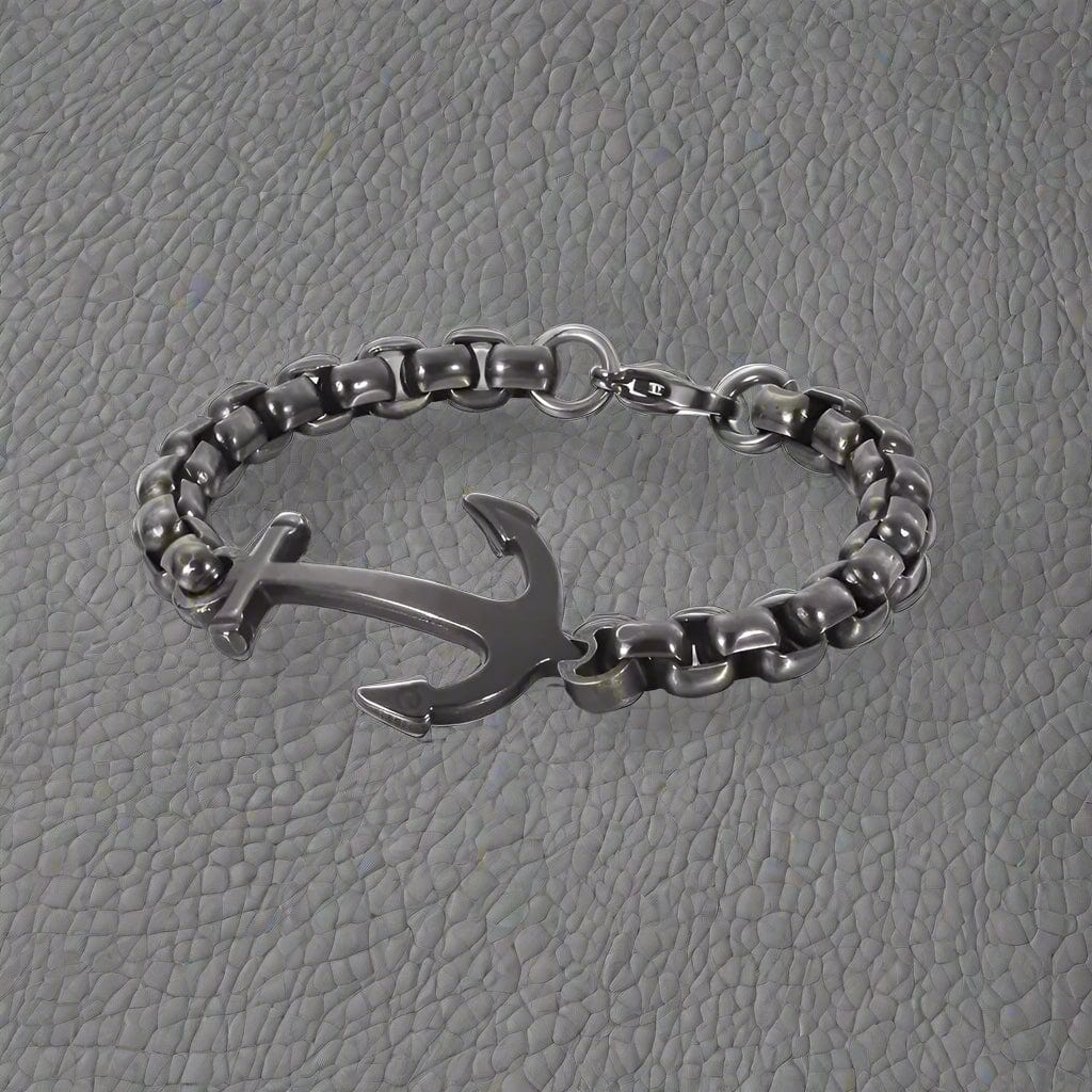 THE MEN THING Steel Bracelets BLACK ANCHOR BOLD BRACELET - 8mm Pure Black Titanium Stainless Steel Bracelet, Black Chain Bracelet for Men & Boy (8inch)