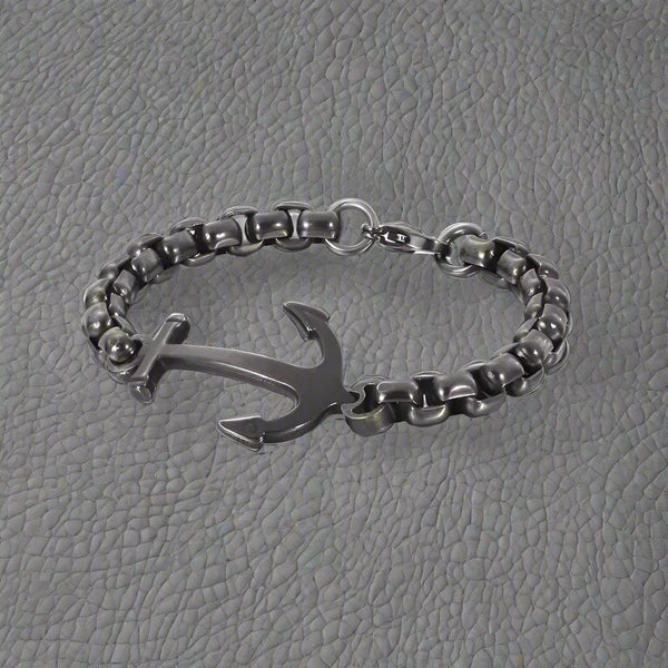 BLACK ANCHOR BOLD BRACELET - 8mm Pure Black Titanium Stainless Steel Bracelet, Black Chain Bracelet for Men & Boy (8inch)