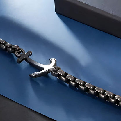 THE MEN THING Steel Bracelets BLACK ANCHOR BOLD BRACELET - 8mm Pure Black Titanium Stainless Steel Bracelet, Black Chain Bracelet for Men & Boy (8inch)