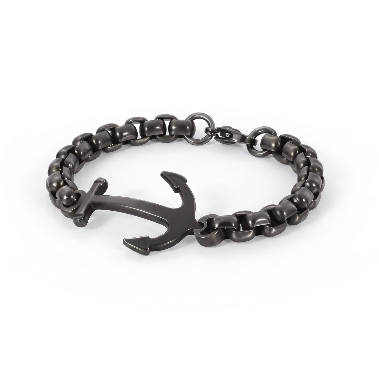 THE MEN THING Steel Bracelets BLACK ANCHOR BOLD BRACELET - 8mm Pure Black Titanium Stainless Steel Bracelet, Black Chain Bracelet for Men & Boy (8inch)