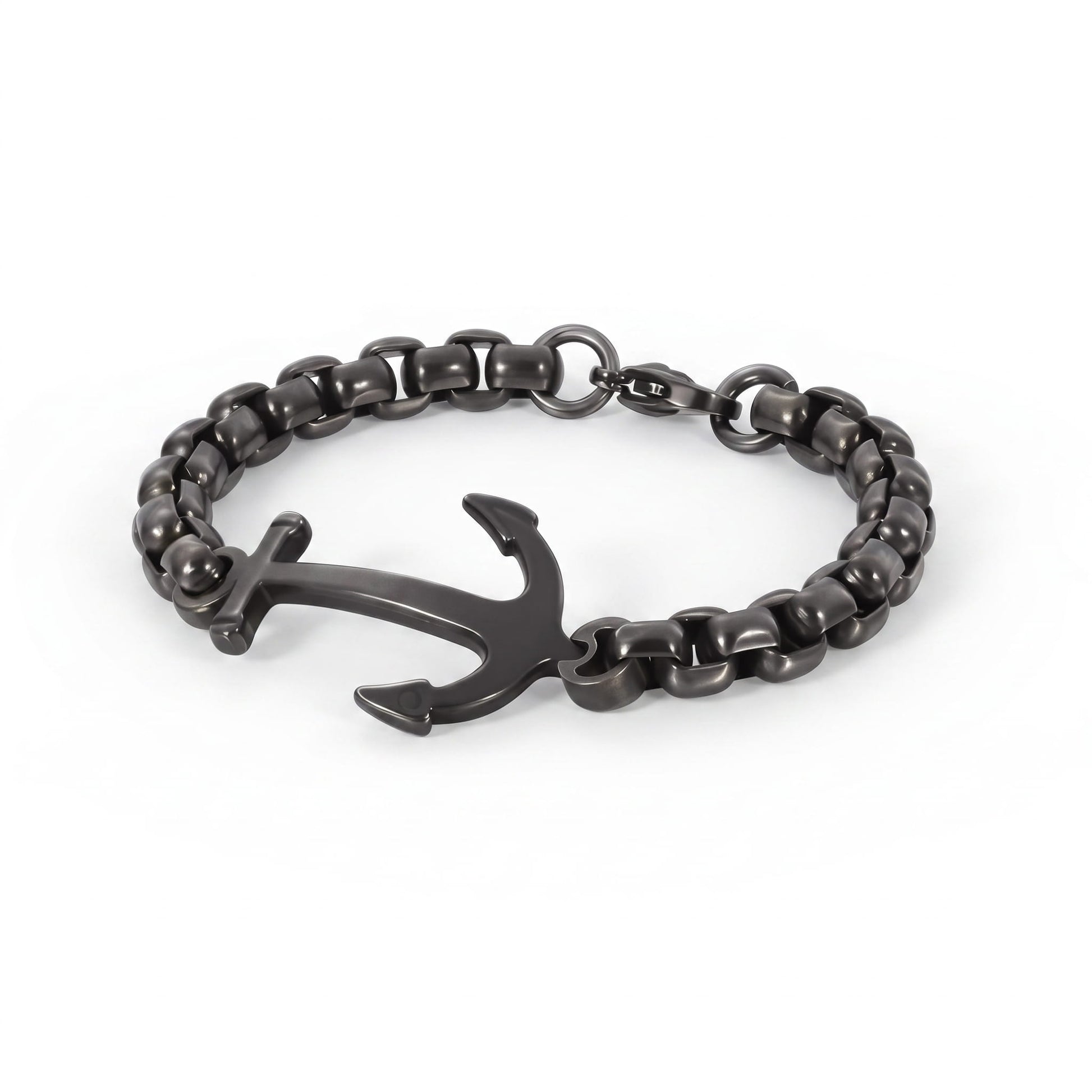 THE MEN THING Steel Bracelets BLACK ANCHOR BOLD BRACELET - 8mm Pure Black Titanium Stainless Steel Bracelet, Black Chain Bracelet for Men & Boy (8inch)