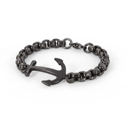 THE MEN THING Steel Bracelets BLACK ANCHOR BOLD BRACELET - 8mm Pure Black Titanium Stainless Steel Bracelet, Black Chain Bracelet for Men & Boy (8inch)