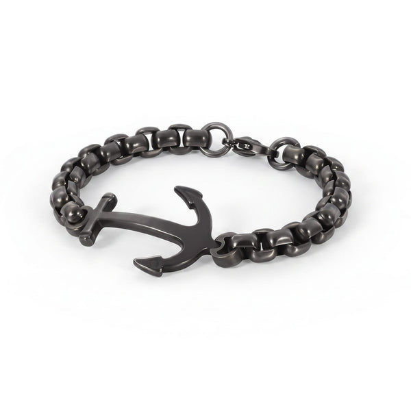 BLACK ANCHOR BOLD BRACELET - 8mm Pure Black Titanium Stainless Steel Bracelet, Black Chain Bracelet for Men & Boy (8inch)