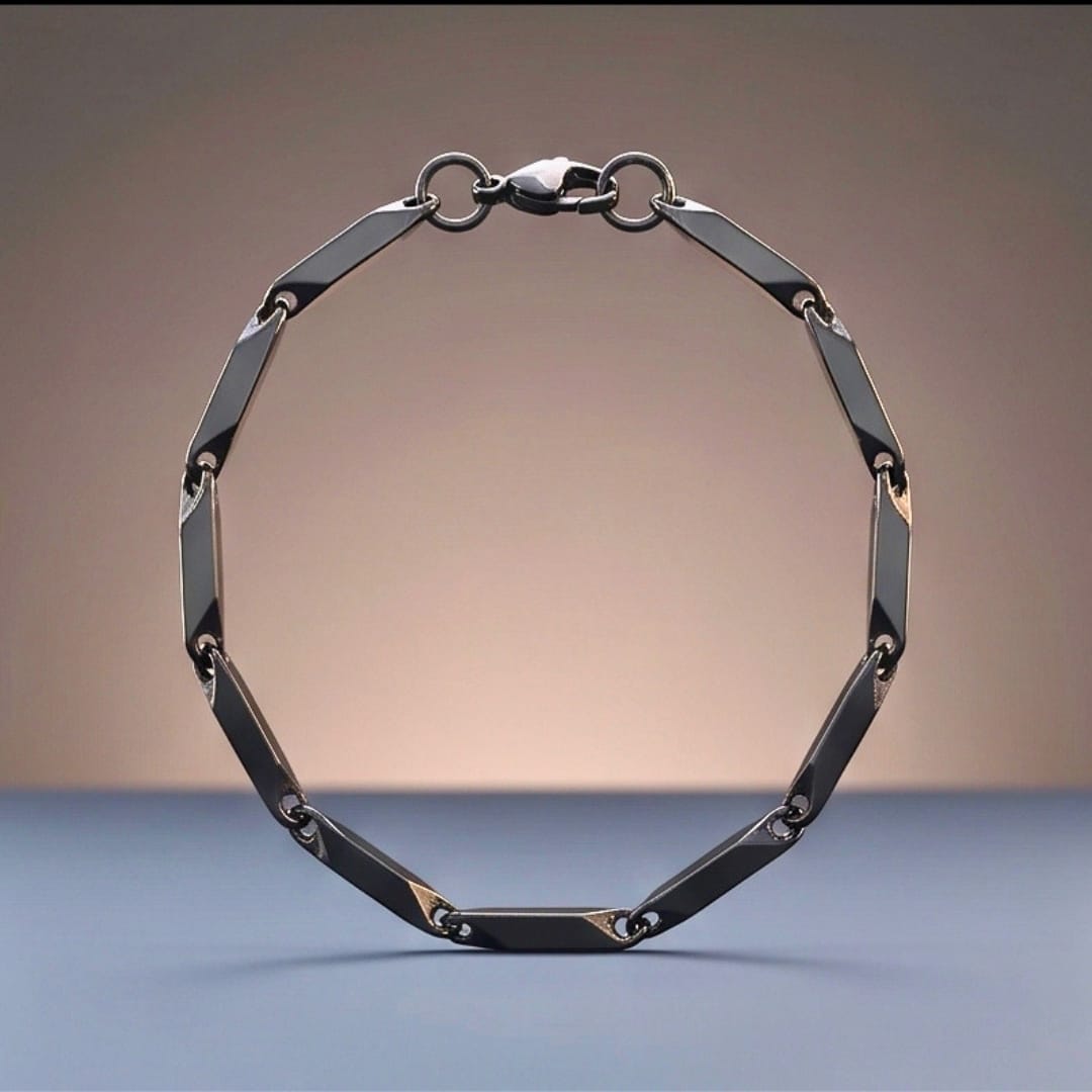 THE MEN THING Steel Bracelets BLACK ANGLE - 5mm Stainless Steel, 7.5 to 8 inch Lobster Claw Clasp Bracelet for Men & Boys