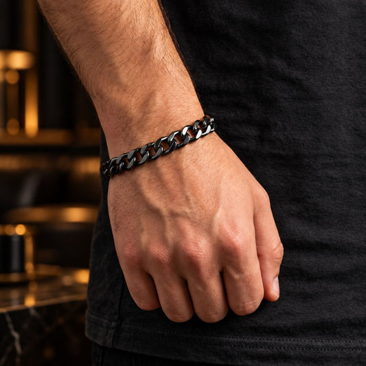 THE MEN THING Steel Bracelets BLACK EMPEROR - 6mm Stainless Steel, 7.5inch Lobster Claw Clasp Bracelet for Men & Boys
