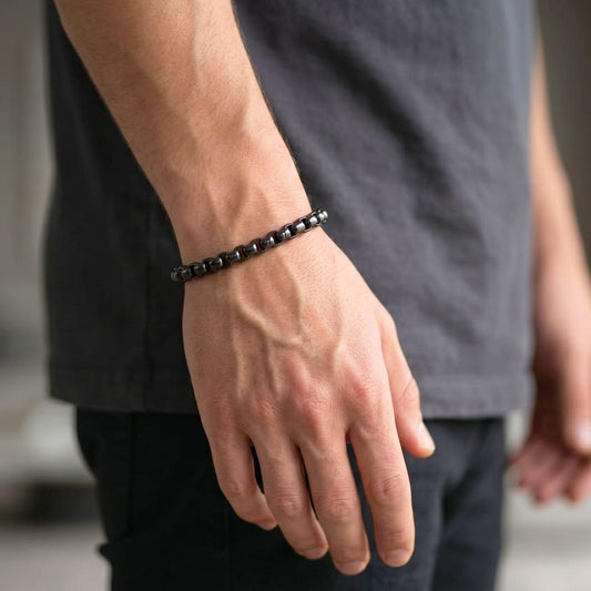 THE MEN THING Steel Bracelets BLACK FLEX - 5mm Stainless Steel, 8 inch Lobster Claw Clasp Bracelet for Men & Boys