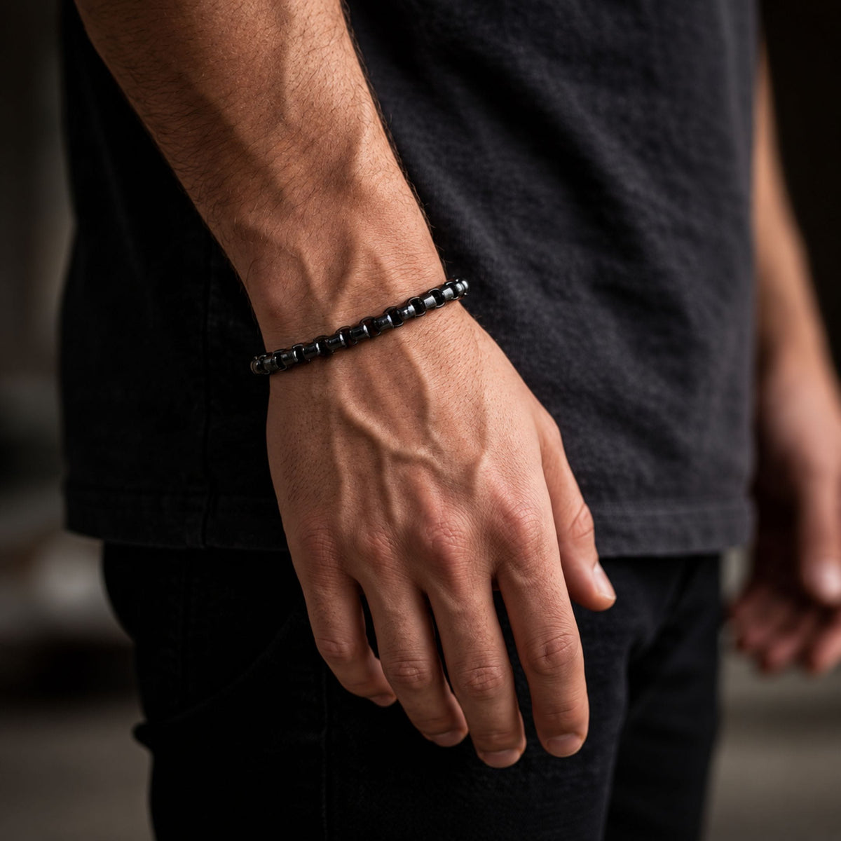 THE MEN THING Steel Bracelets BLACK FLEX - 5mm Stainless Steel, 8 inch Lobster Claw Clasp Bracelet for Men & Boys